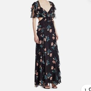 NICHOLAS 'Piper' Flowy Ruffle Cutout
Maxi Silk Dress, Size 4($850)